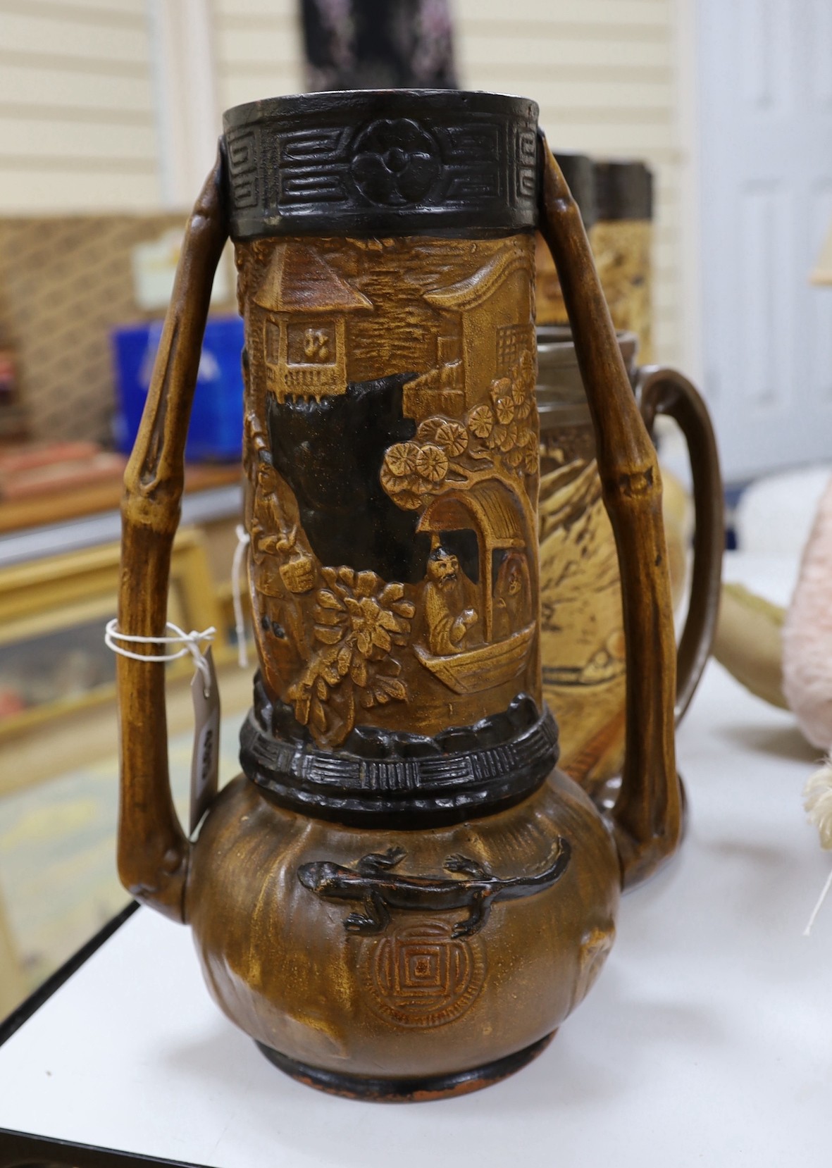 Five Bretby chinoiserie vases 36cm